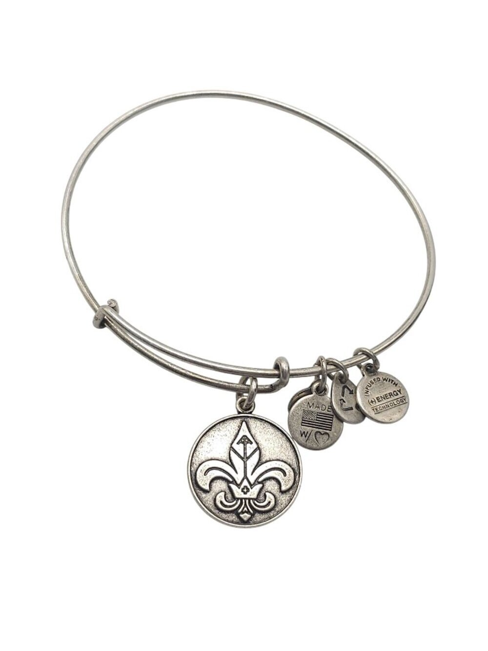 Alex And Ani Silver-Tone Fleur-De-Lis Charm Bangle Bracelet 2014 Made In USA